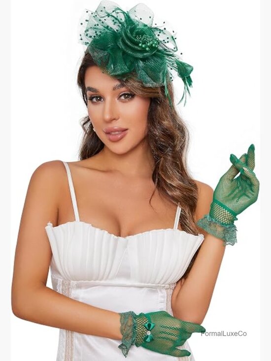 Fascinator Hat Clip and Lace Bowknot Gloves Set for Women main image 7
